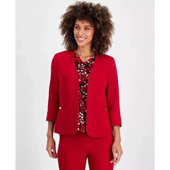 Kasper Women's Cuffed Open-Front Collarless Formal Jacket Blazer Fire Red 10P - Picture 1 of 7